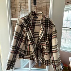 Bagatelle Cream and Black Plaid Teddy Jacket